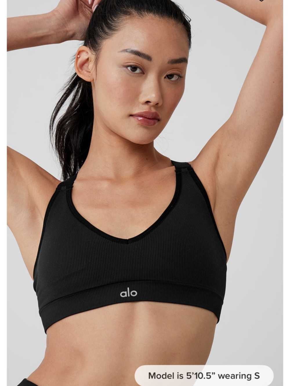 New ALO Yoga Ribbed V-Neck Sports Bra in Black M